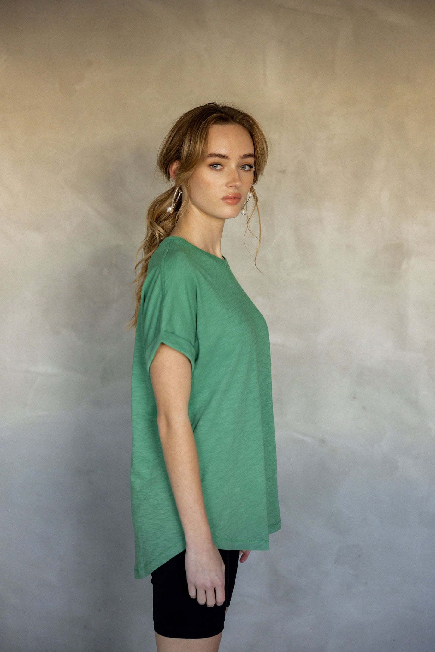 All You Need Cuff Pima Cotton T-shirt - Leprechaun side view