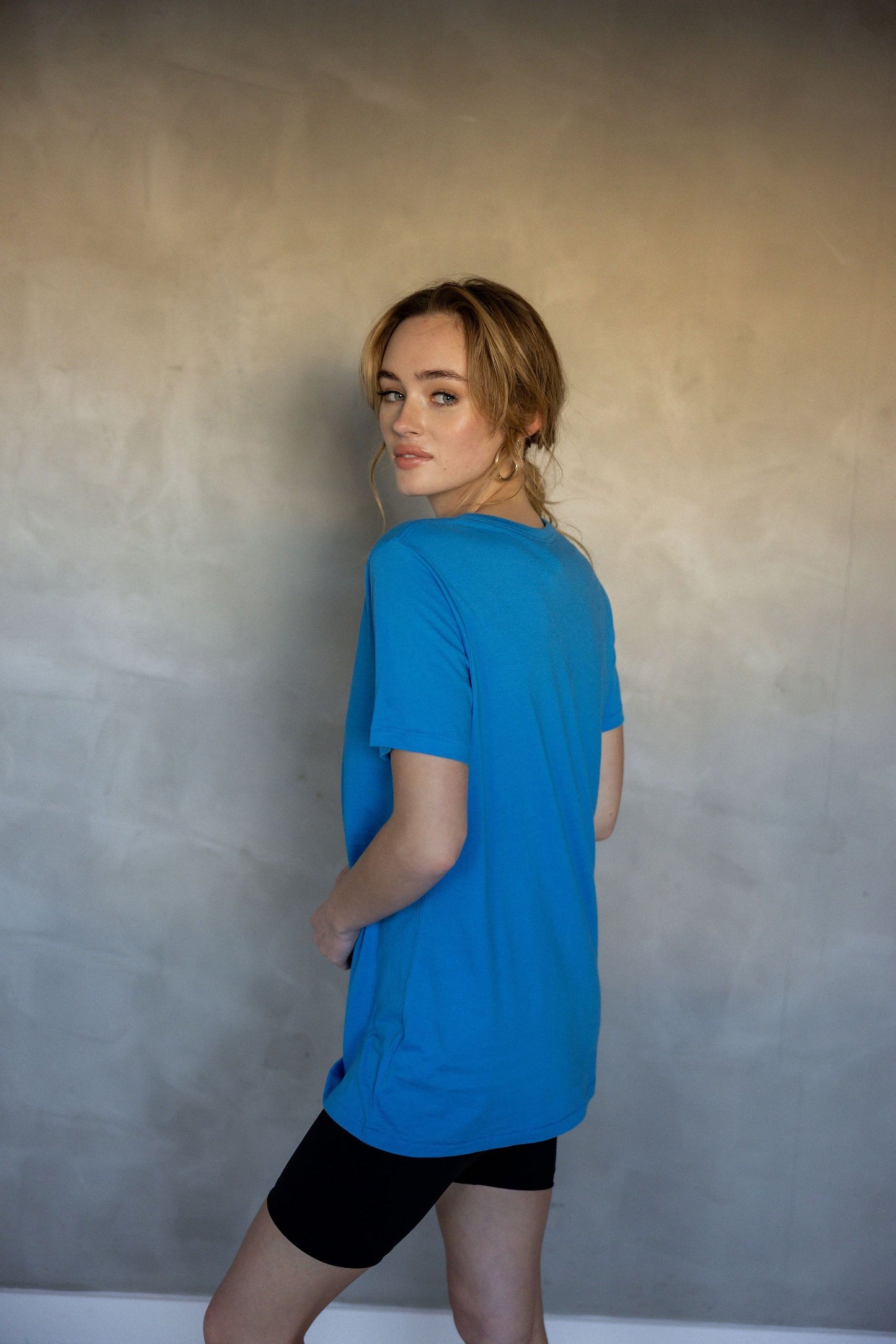 All You Need Cuff Pima Cotton T-shirt - Ibiza Blue side view