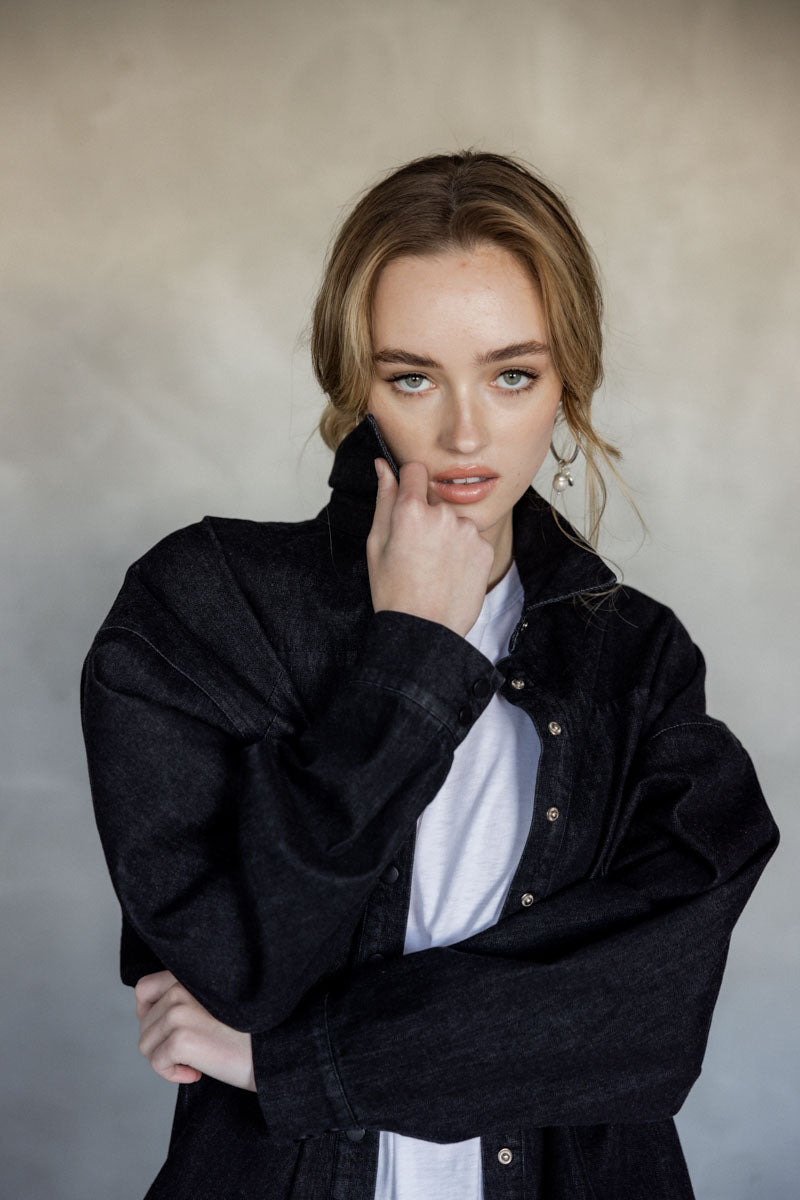 Always By Your Side Denim Shacket – (Black) campaign image