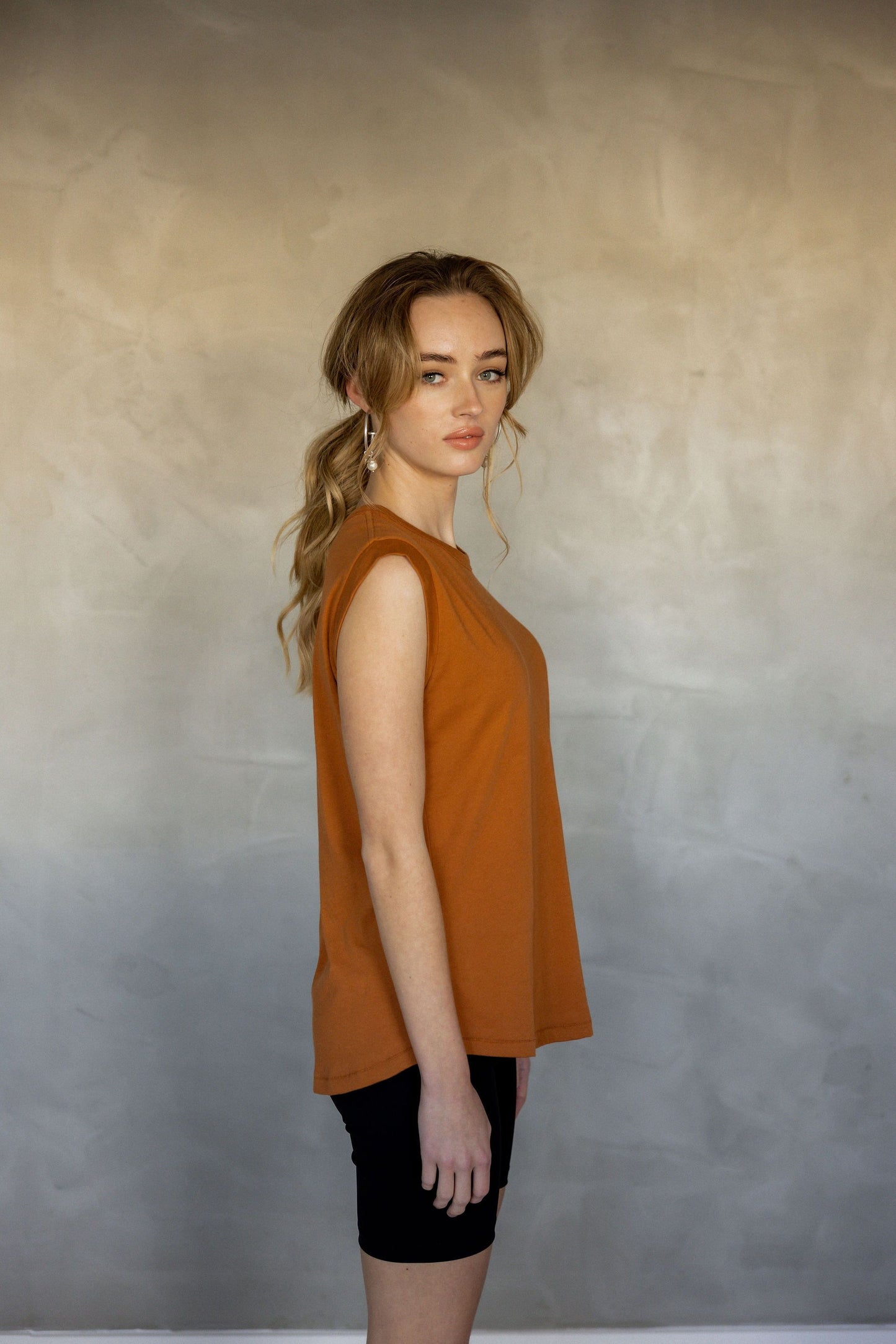 Sorry For Now Pima Cotton Tank Top - Adobe side view