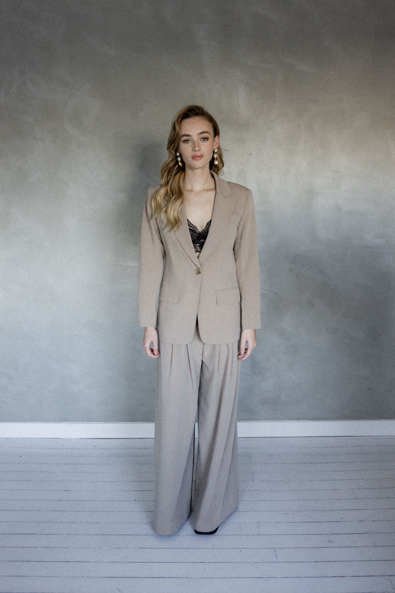 Over and Over Wide Leg Pant - Stone front view