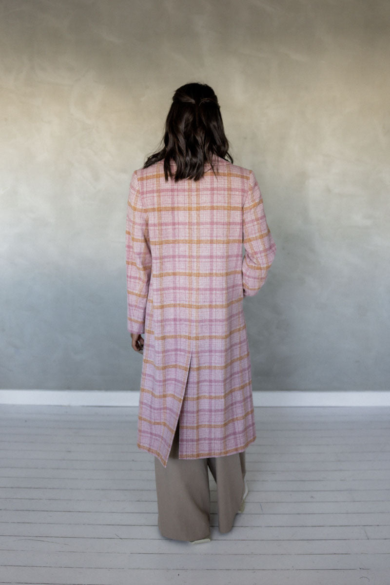 Love For A Lifetime Wool Blend Coat - Pink Check back view