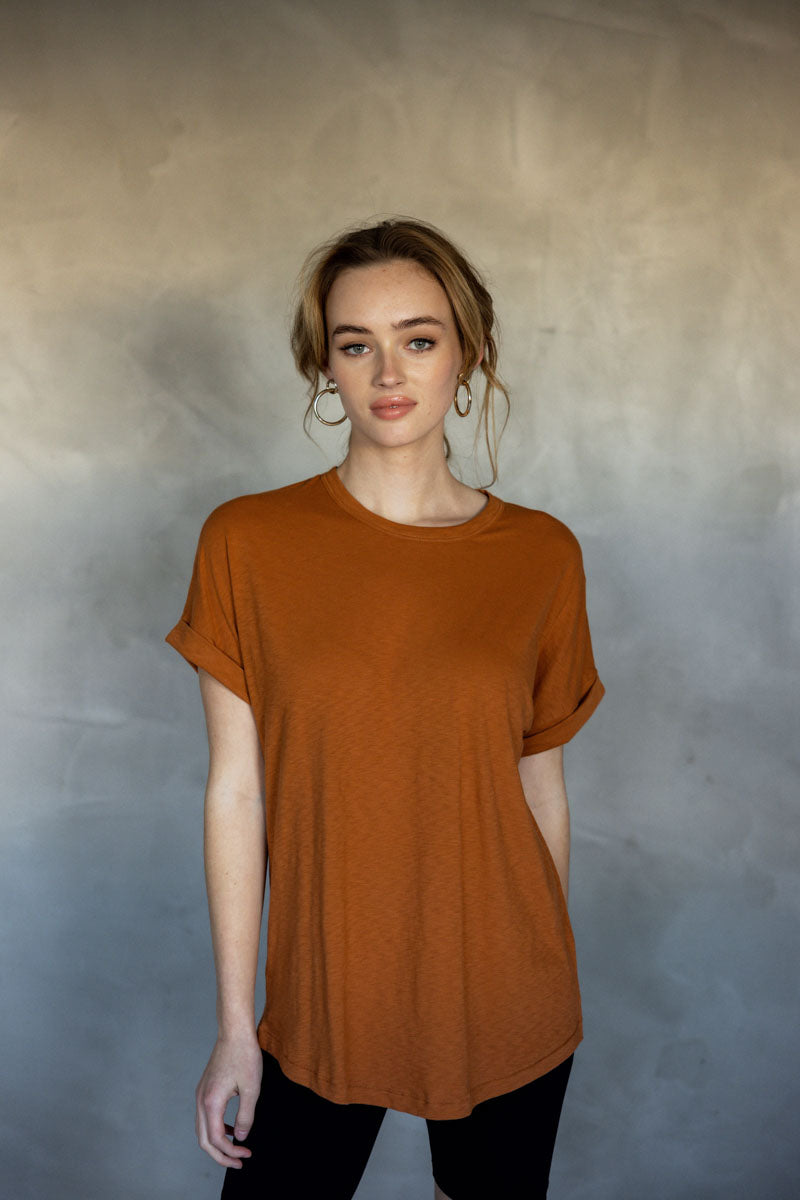 All You Need Cuff Pima Cotton T-shirt - Adobe front view