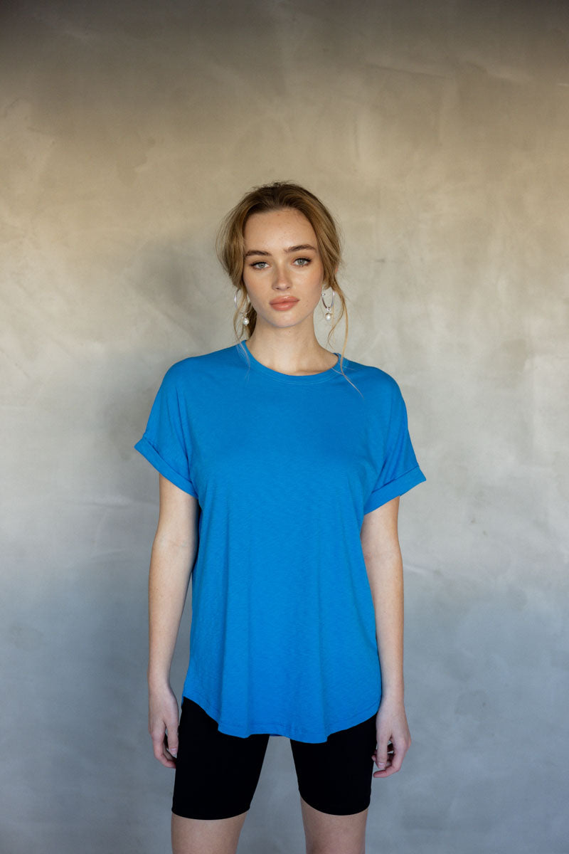 All You Need Cuff Pima Cotton T-shirt - Ibiza Blue front view