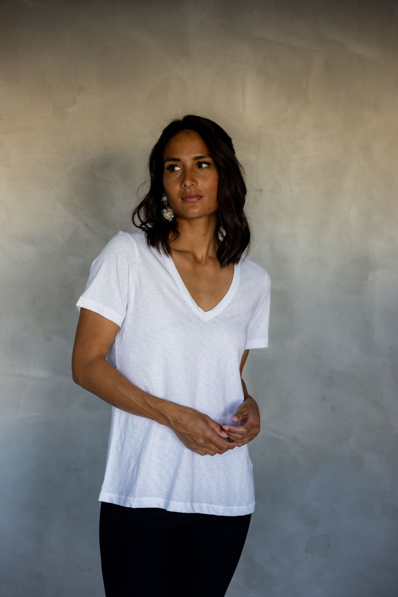 Before We Expire V-Neck Pima Cotton T-Shirt - White front view