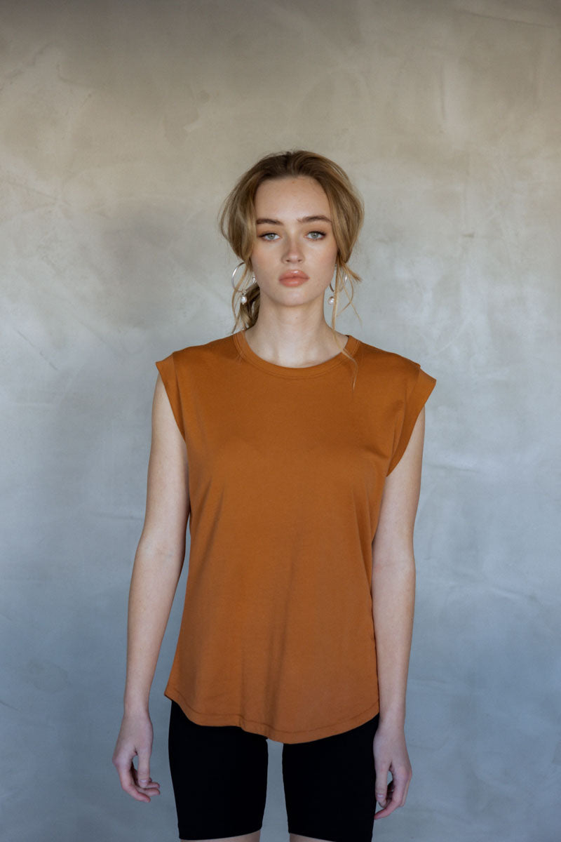 Sorry For Now Pima Cotton Tank Top - Adobe front view