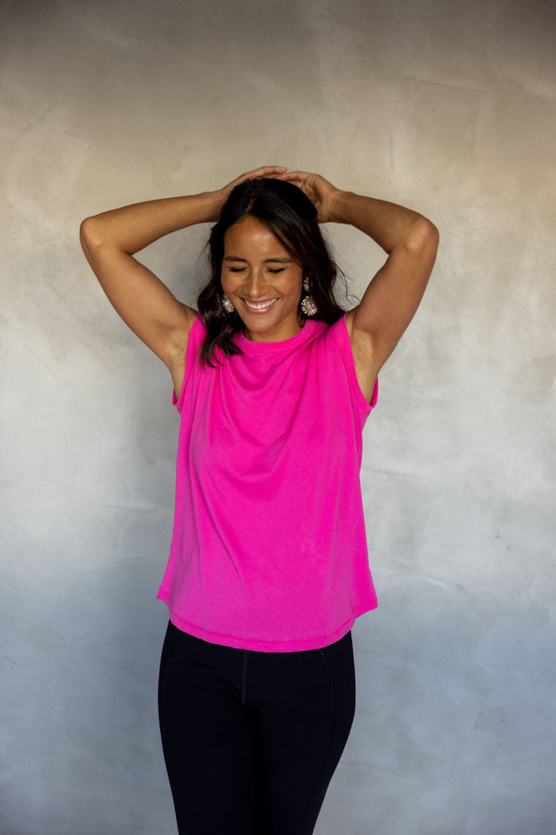 Sorry For Now Pima Cotton Tank Top - Fuchsia Fedora front view
