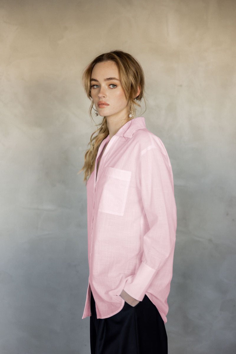 Make You Mine Cotton Button-Up Shirt (Pink) side view