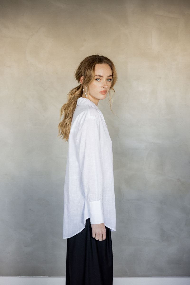 Make You Mine Cotton Button-Up Shirt (White) side view