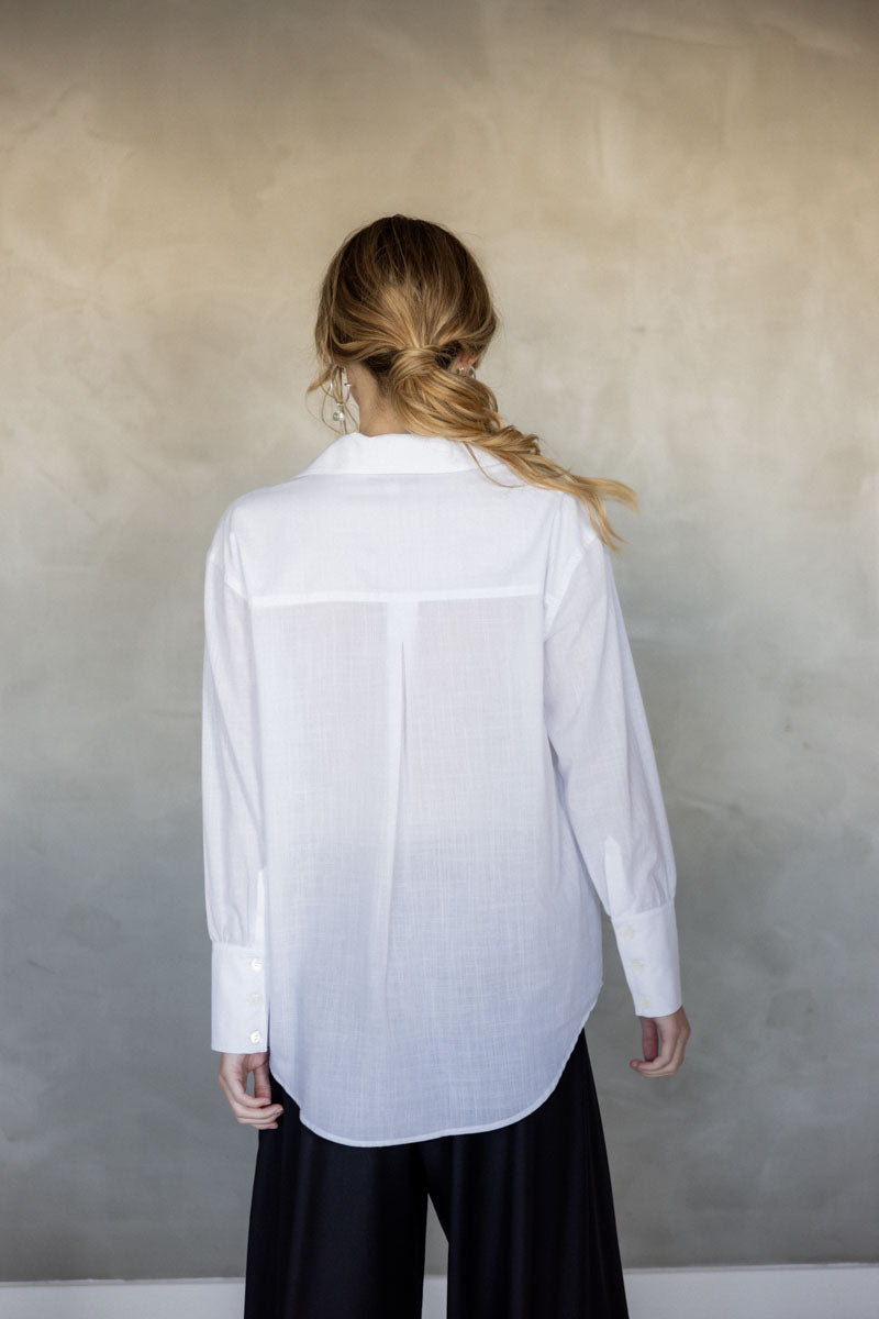 Make You Mine Cotton Button-Up Shirt (White) back view