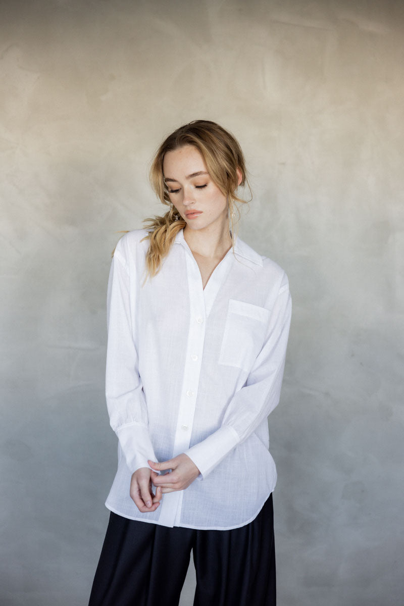 Make You Mine Cotton Button-Up Shirt (White) front view