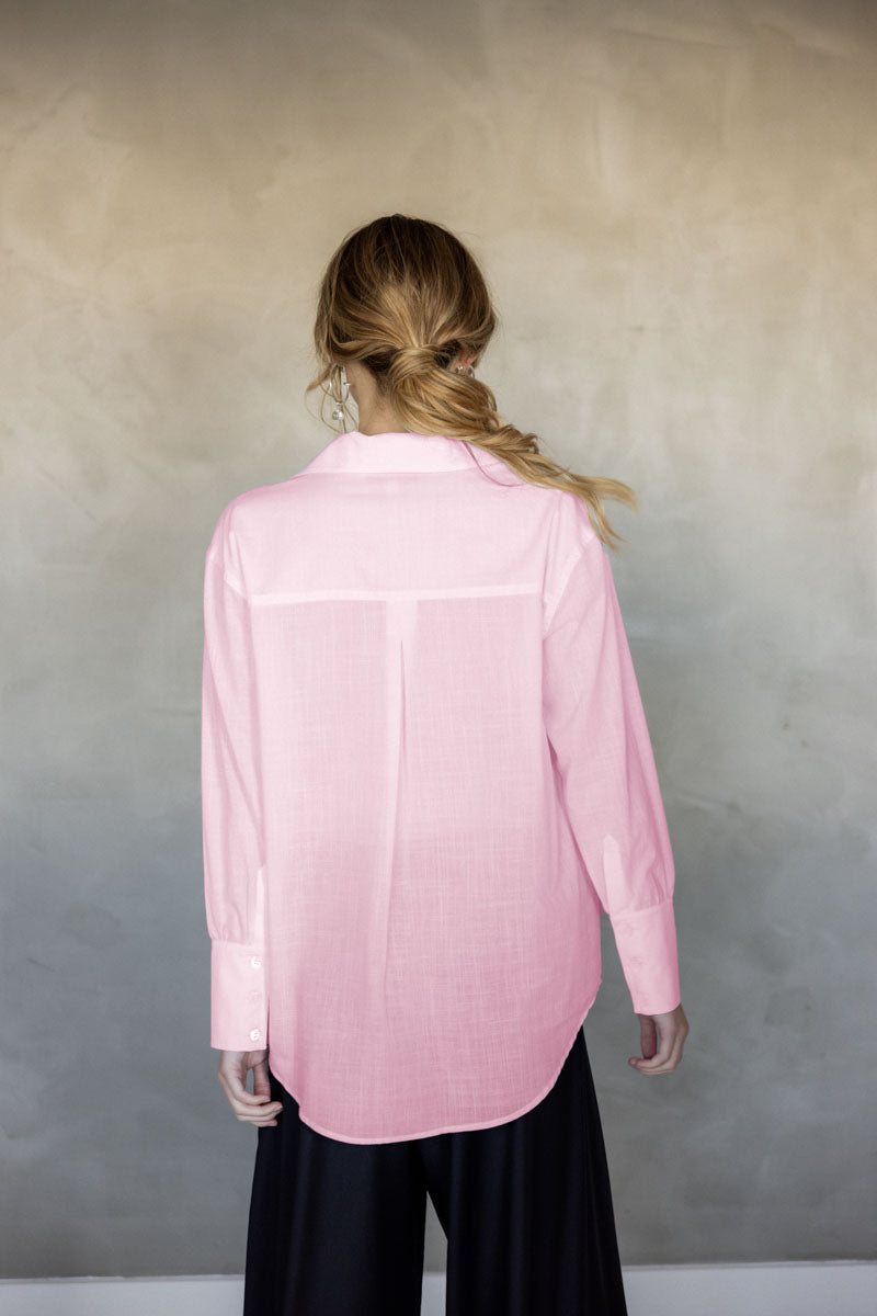 Make You Mine Cotton Button-Up Shirt (Pink) back view