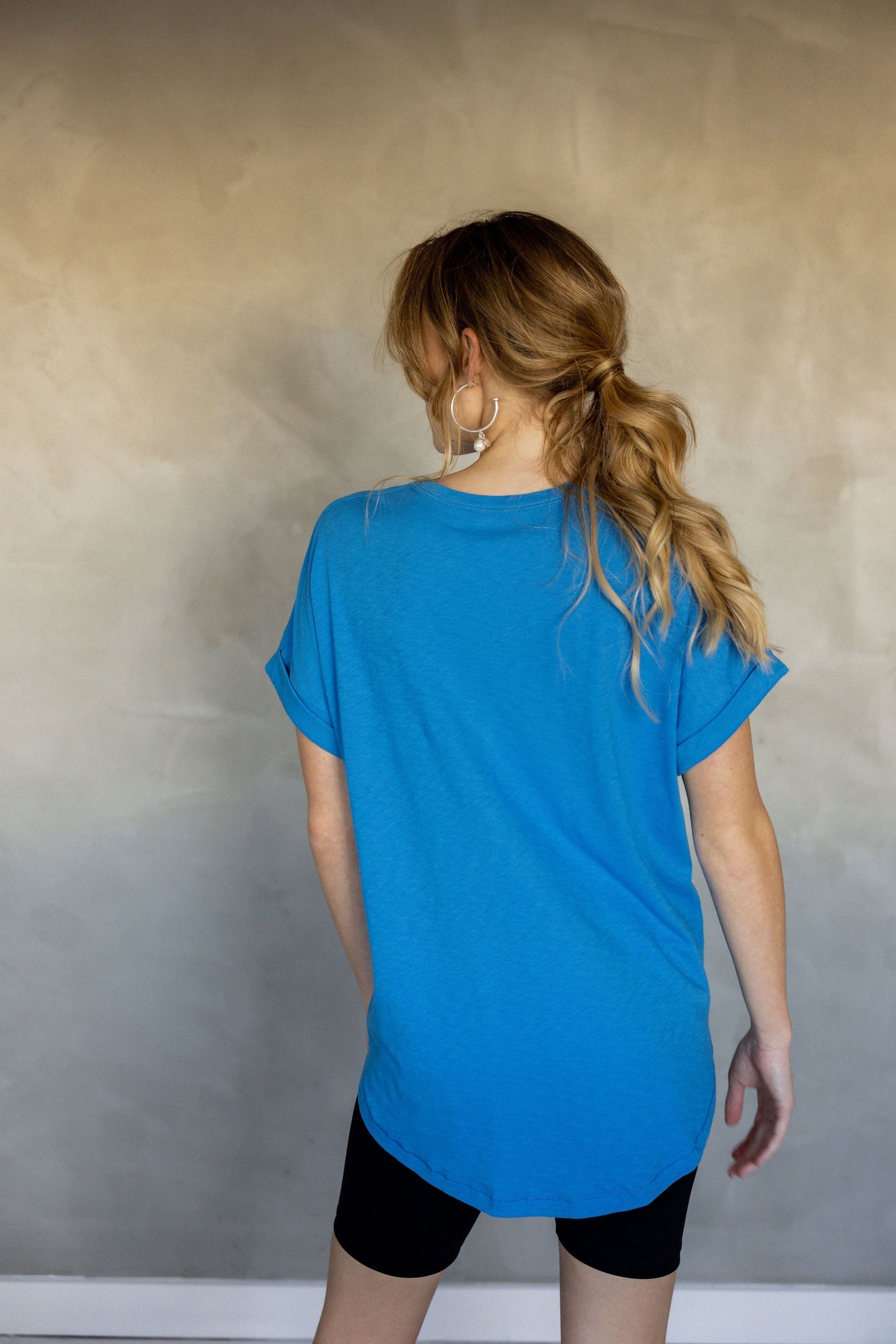 All You Need Cuff Pima Cotton T-shirt - Ibiza Blue back view