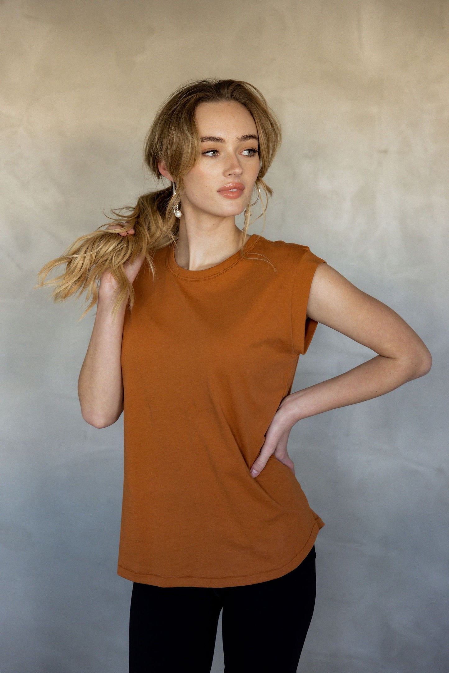 Sorry For Now Pima Cotton Tank Top - Adobe front view