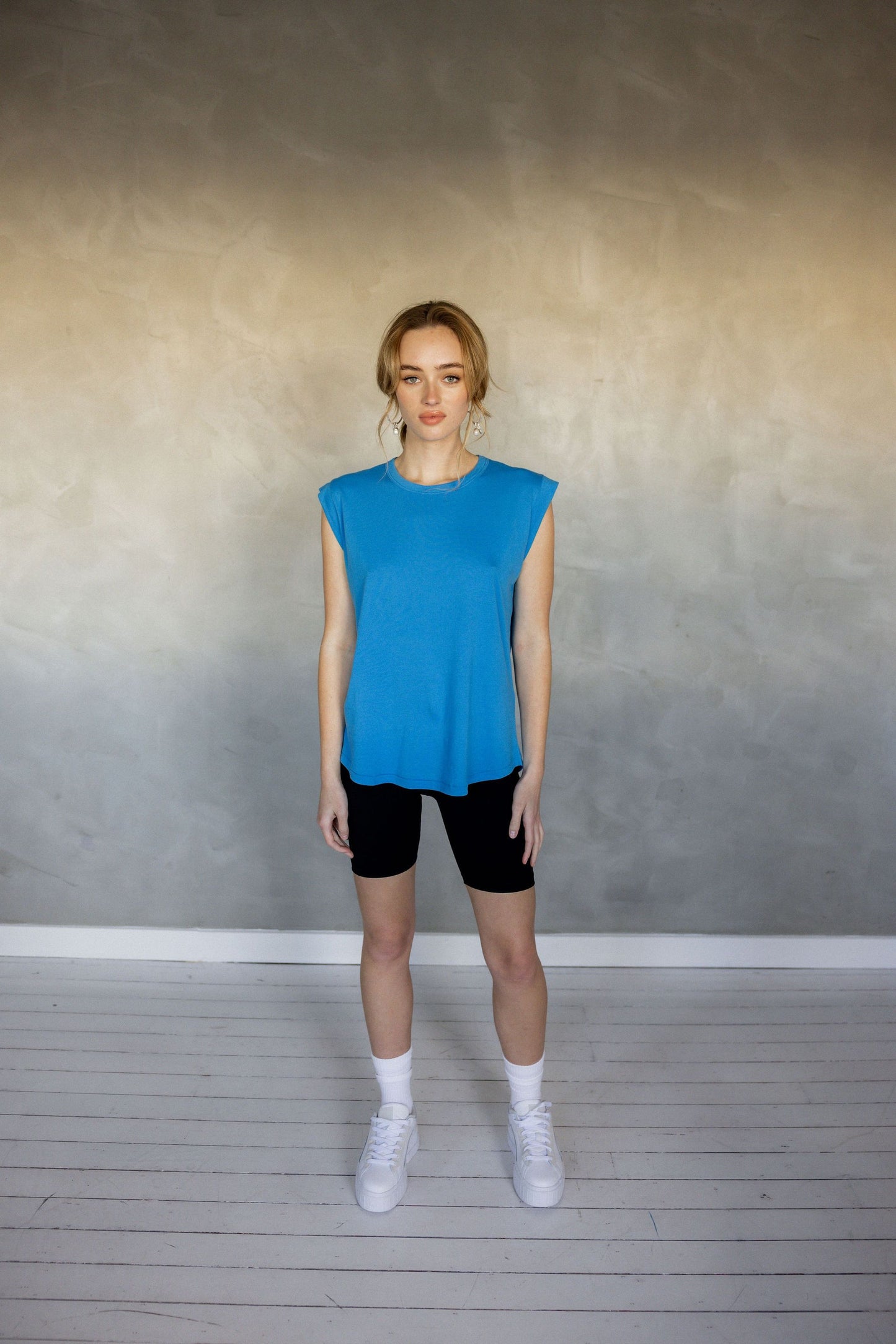 Sorry For Now Pima Cotton Tank Top - Ibiza Blue front view