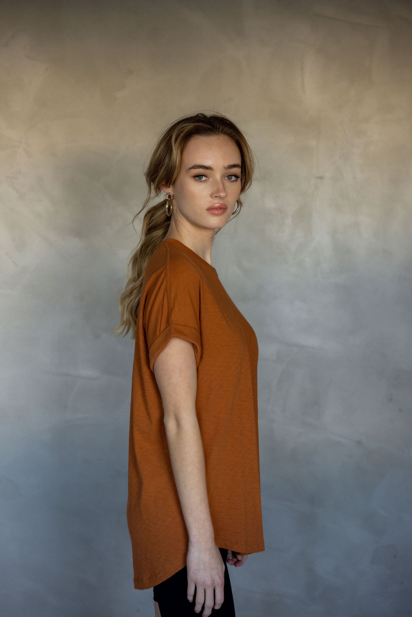All You Need Cuff Pima Cotton T-shirt - Adobe side view