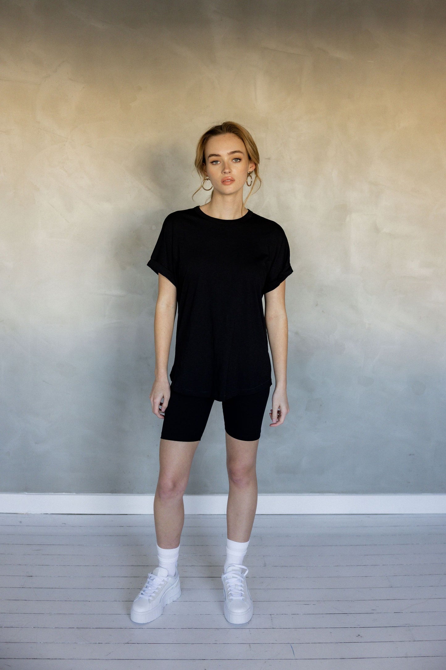 All You Need Cuff Pima Cotton T-shirt - Black front view