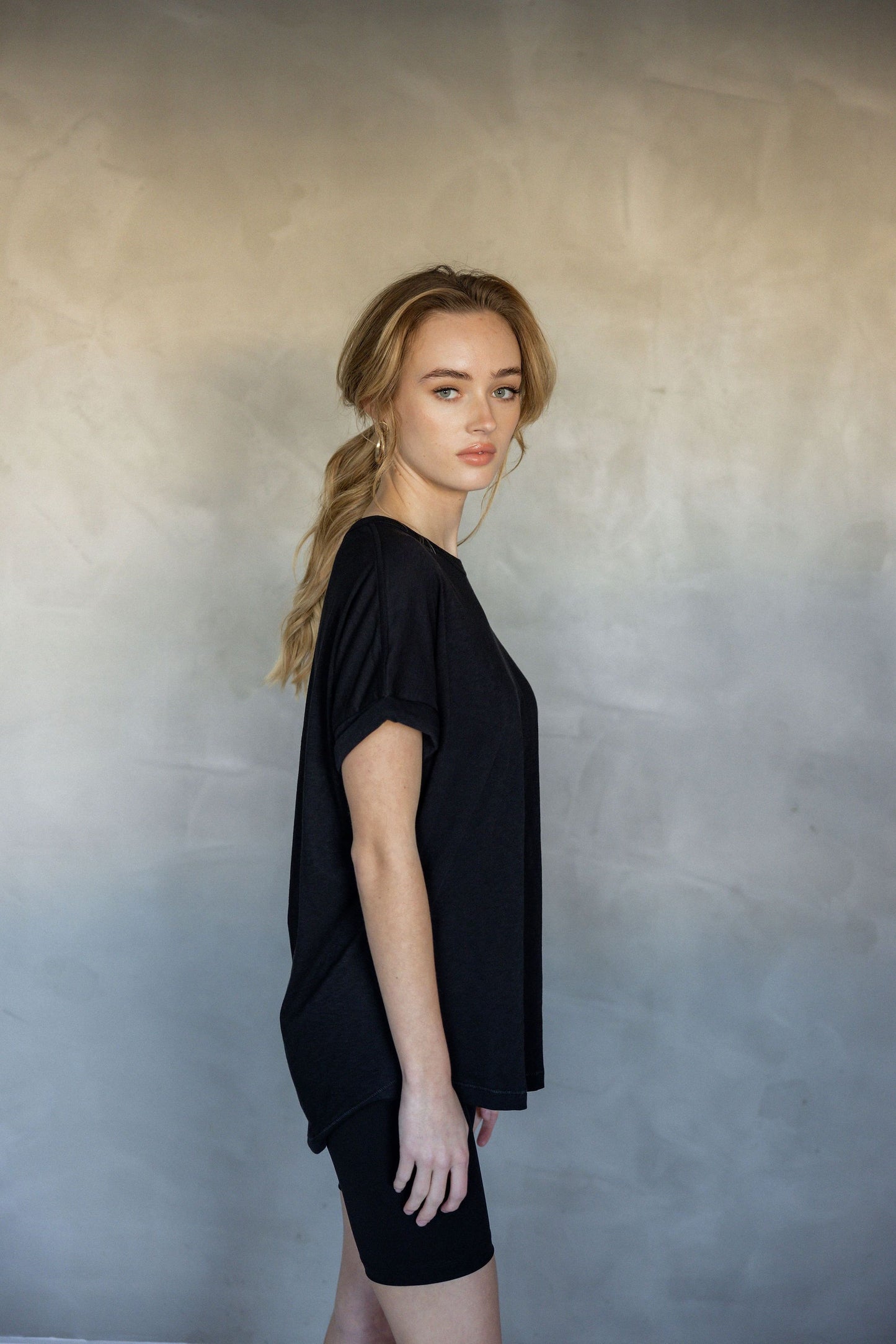 All You Need Cuff Pima Cotton T-shirt - Black side view