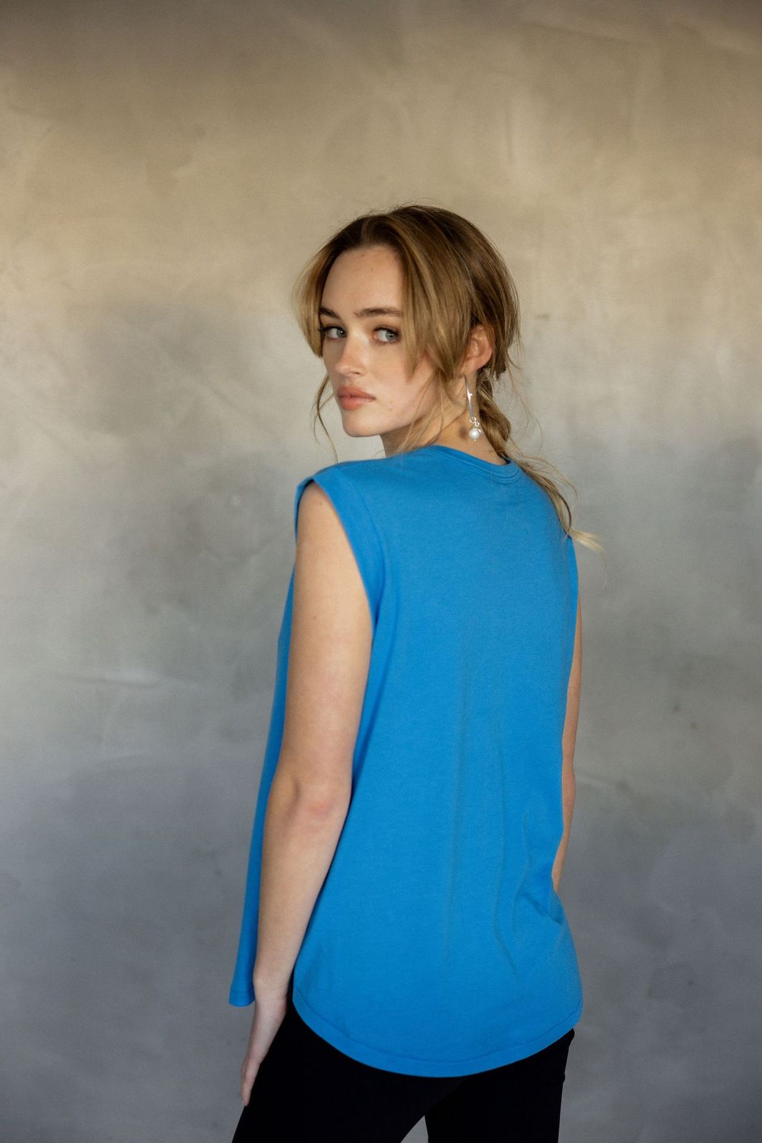 Sorry For Now Pima Cotton Tank Top - Ibiza Blue back view