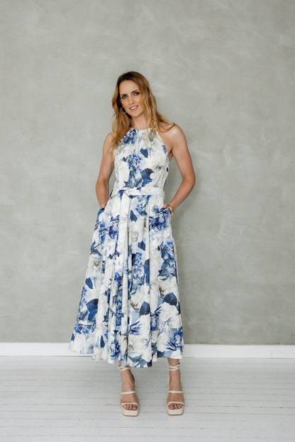 Matchless Sleeveless Halter Midi Dress Mazu Print front view