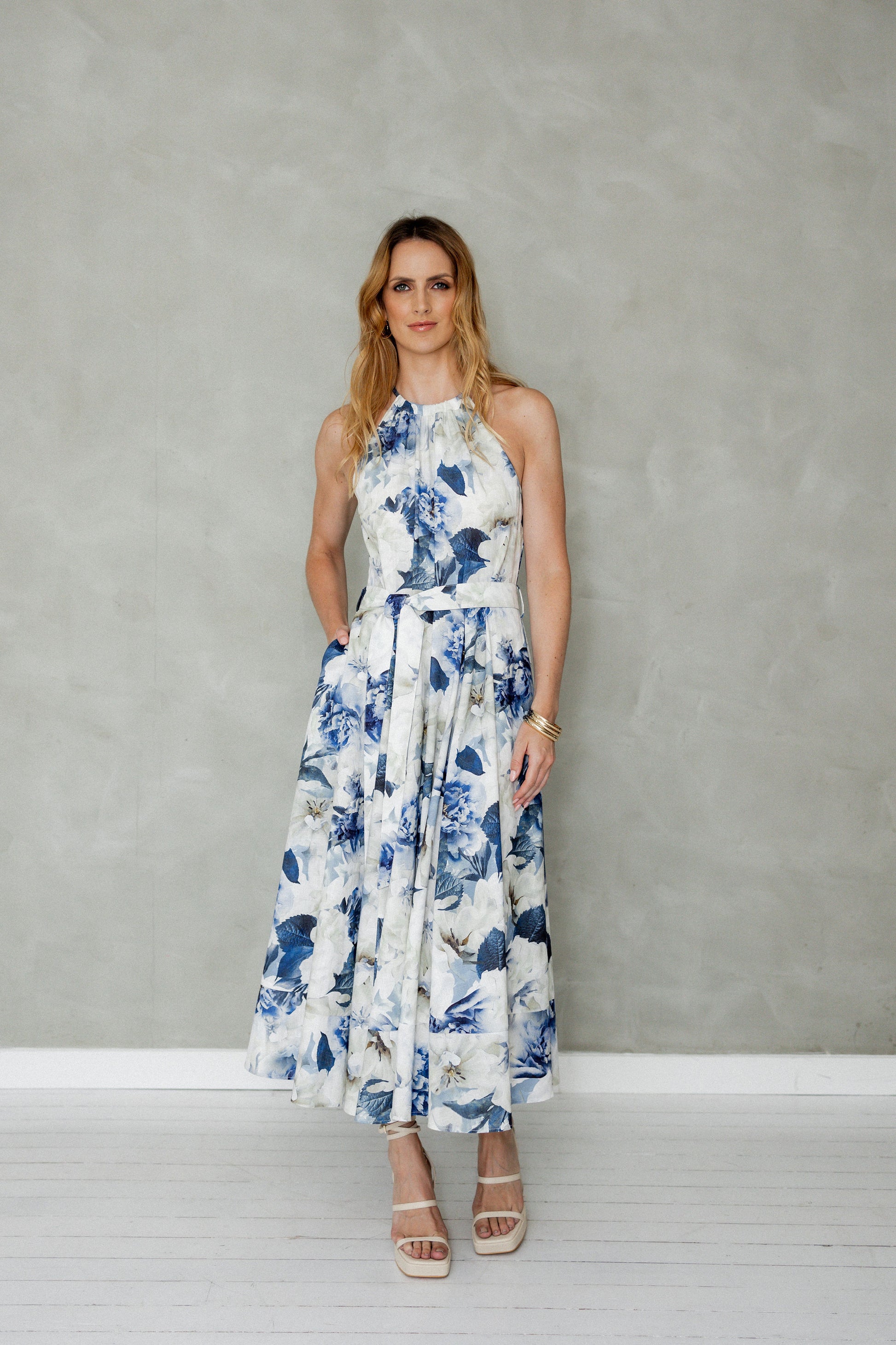 Matchless Sleeveless Halter Midi Dress Mazu Print front view