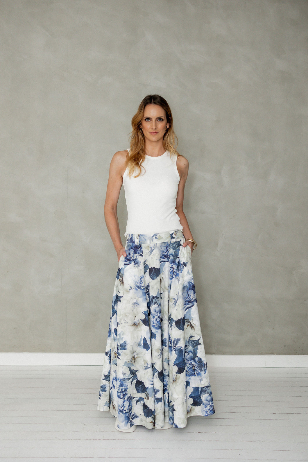 Never Be Maxi Skirt (Blue Floral Print)