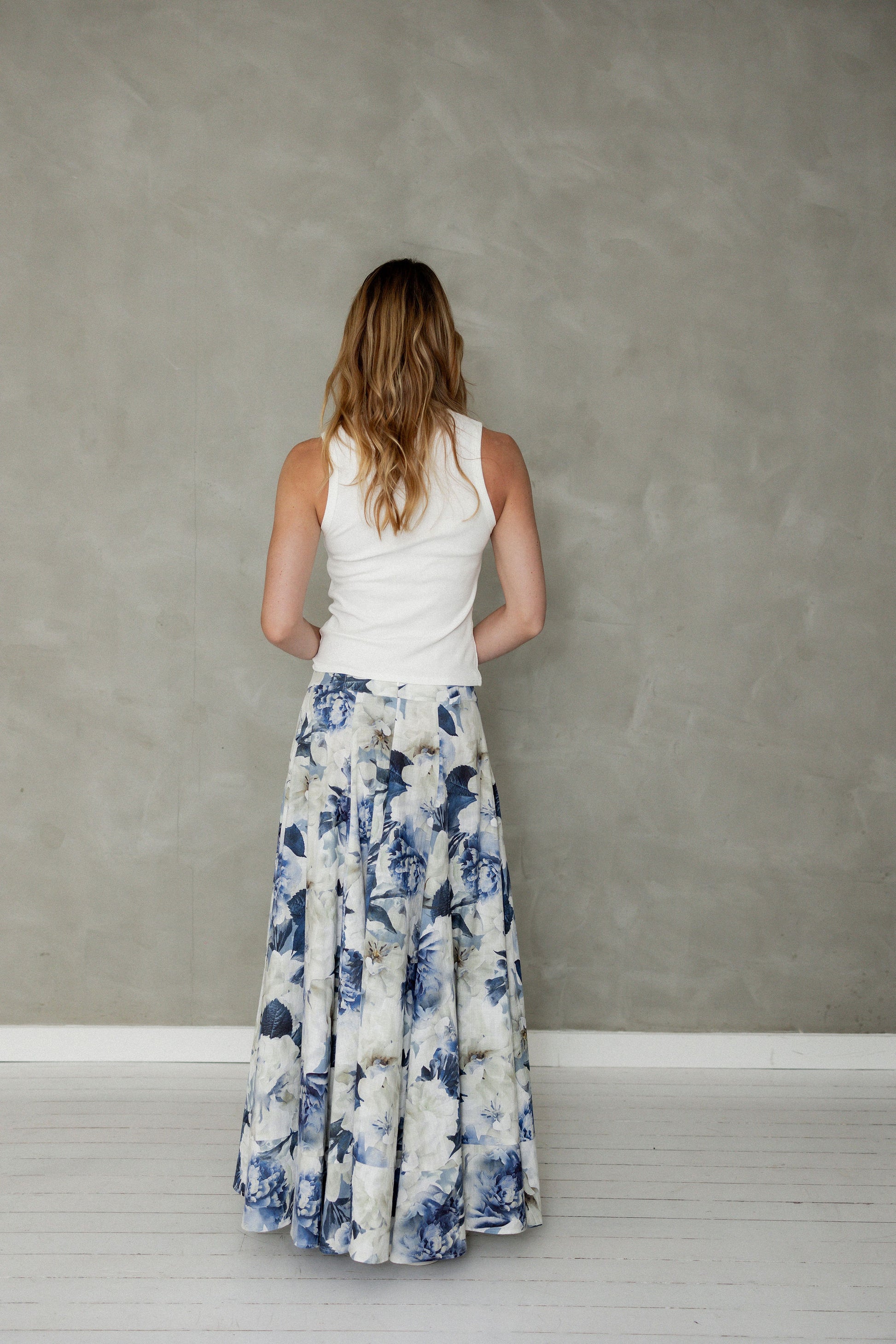 Never Be Maxi Cotton Skirt Blue Floral Print back view