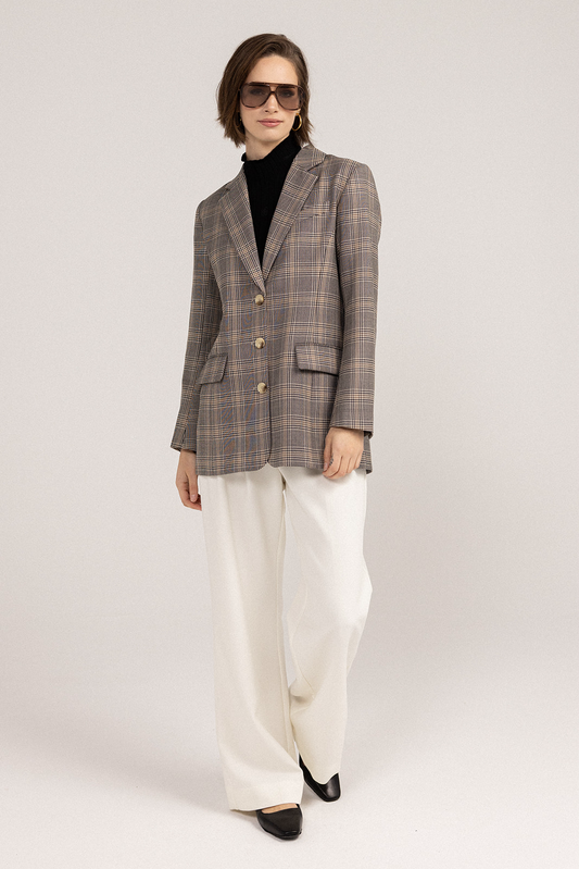 My Love Boyfriend Blazer - Brown/Black front view