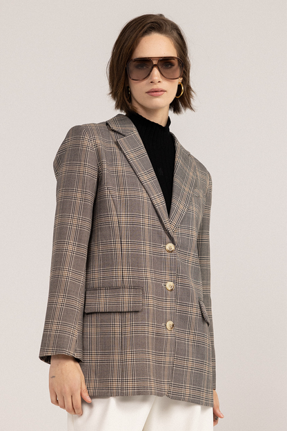 My Love Boyfriend Blazer - Brown/Black front view close up