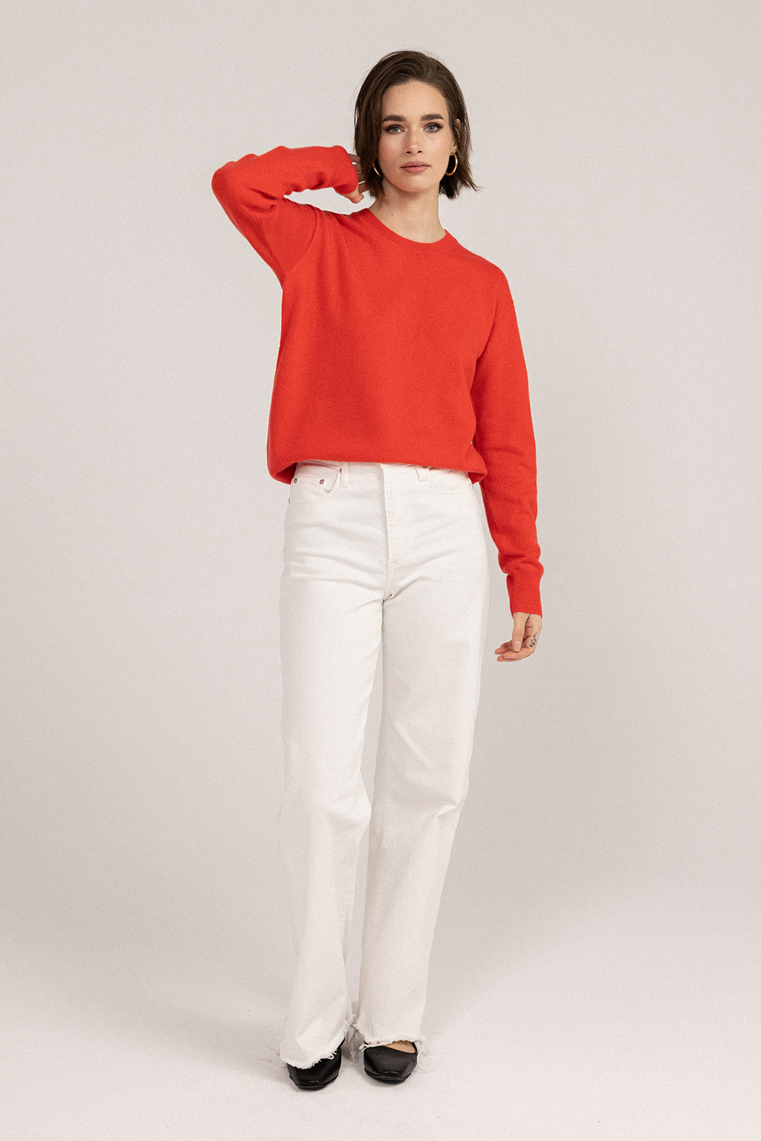 Ever Be Round Neck Sweater Cocktail front tucked in view