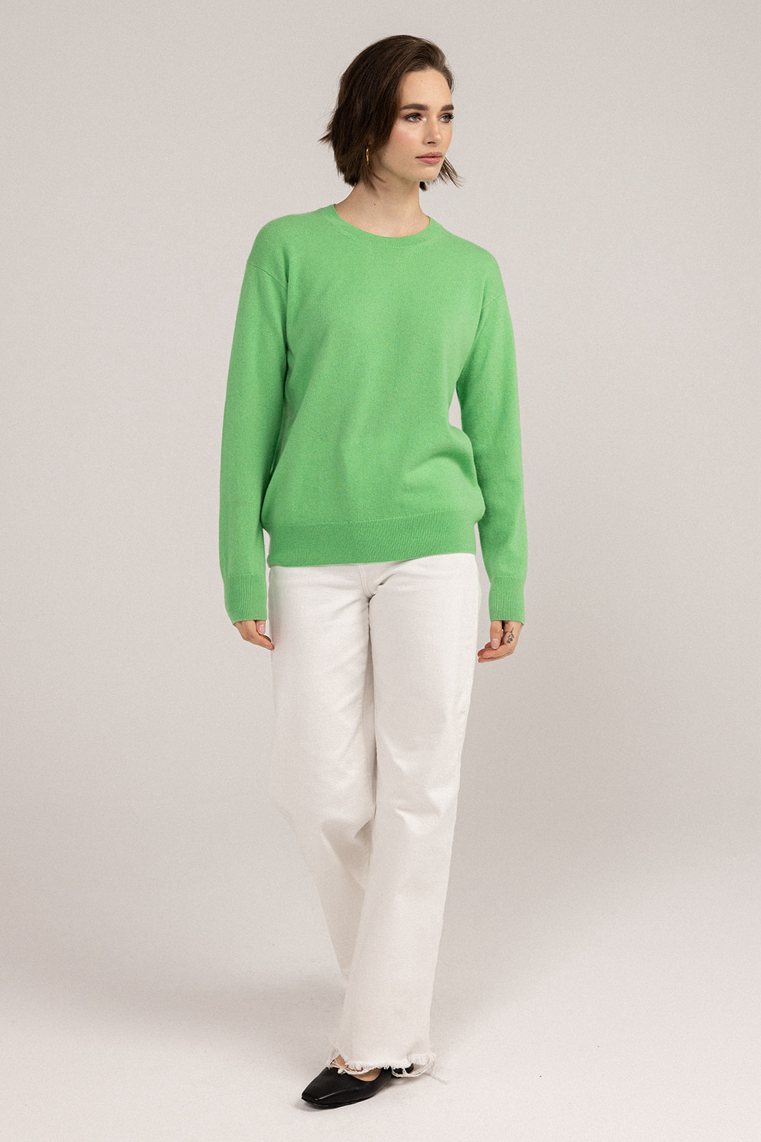Ever Be Round Neck Knit Sweater Emerald front view
