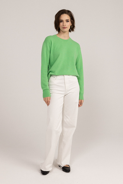 Ever Be Round Neck Knit Sweater Emerald front view