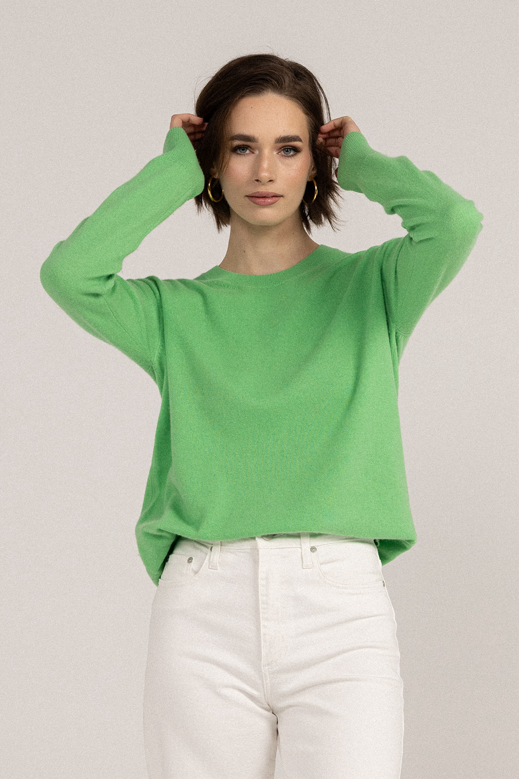 Ever Be Round Neck Knit Sweater Emerald front close up view