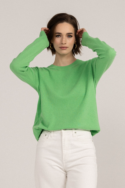 Ever Be Round Neck Knit Sweater Emerald front close up view