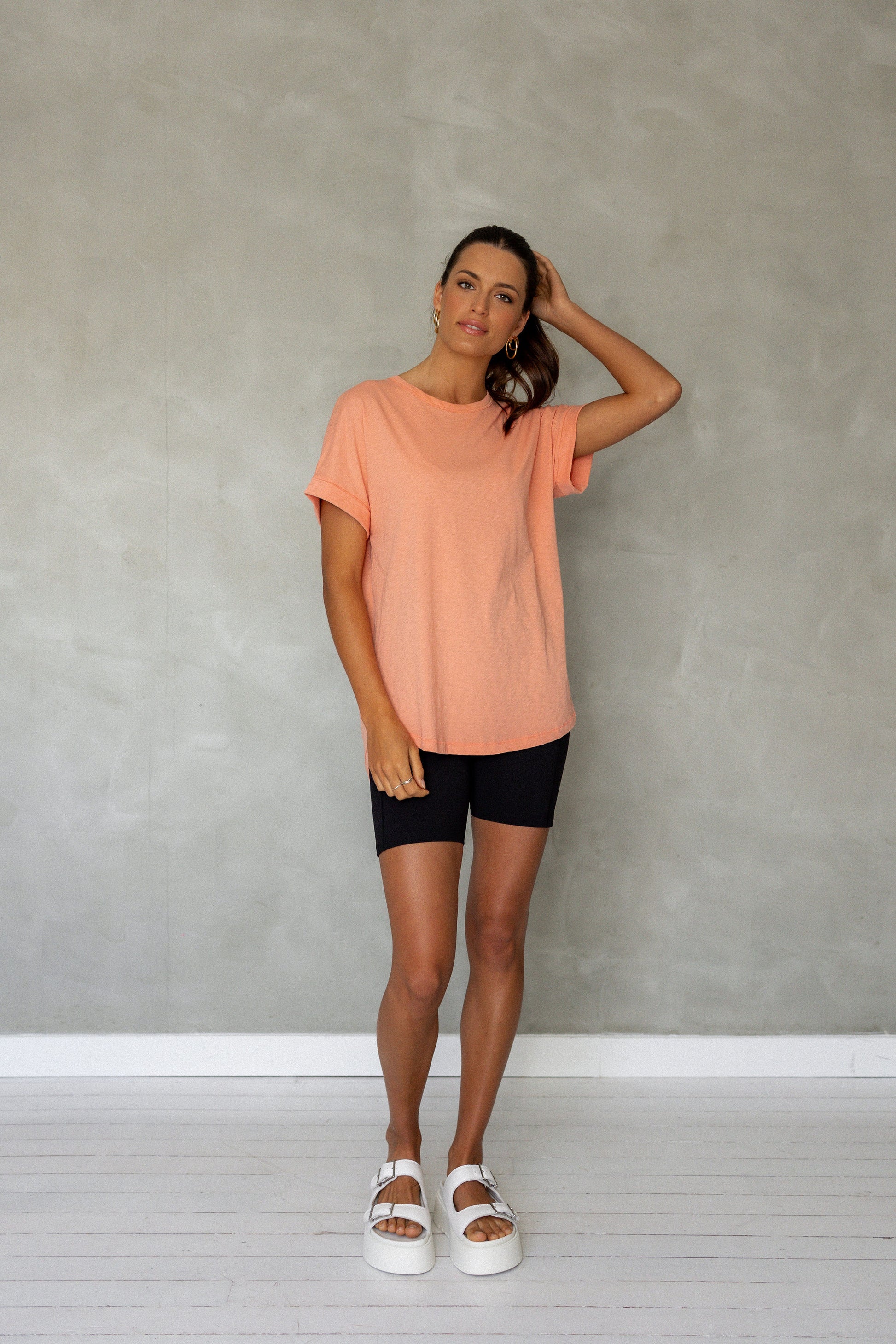 All You Need Cuff Pima Cotton T-shirt - Burnt Coral front view
