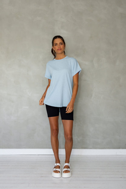 All You Need Cuff Pima Cotton T-shirt - Cerulean front view
