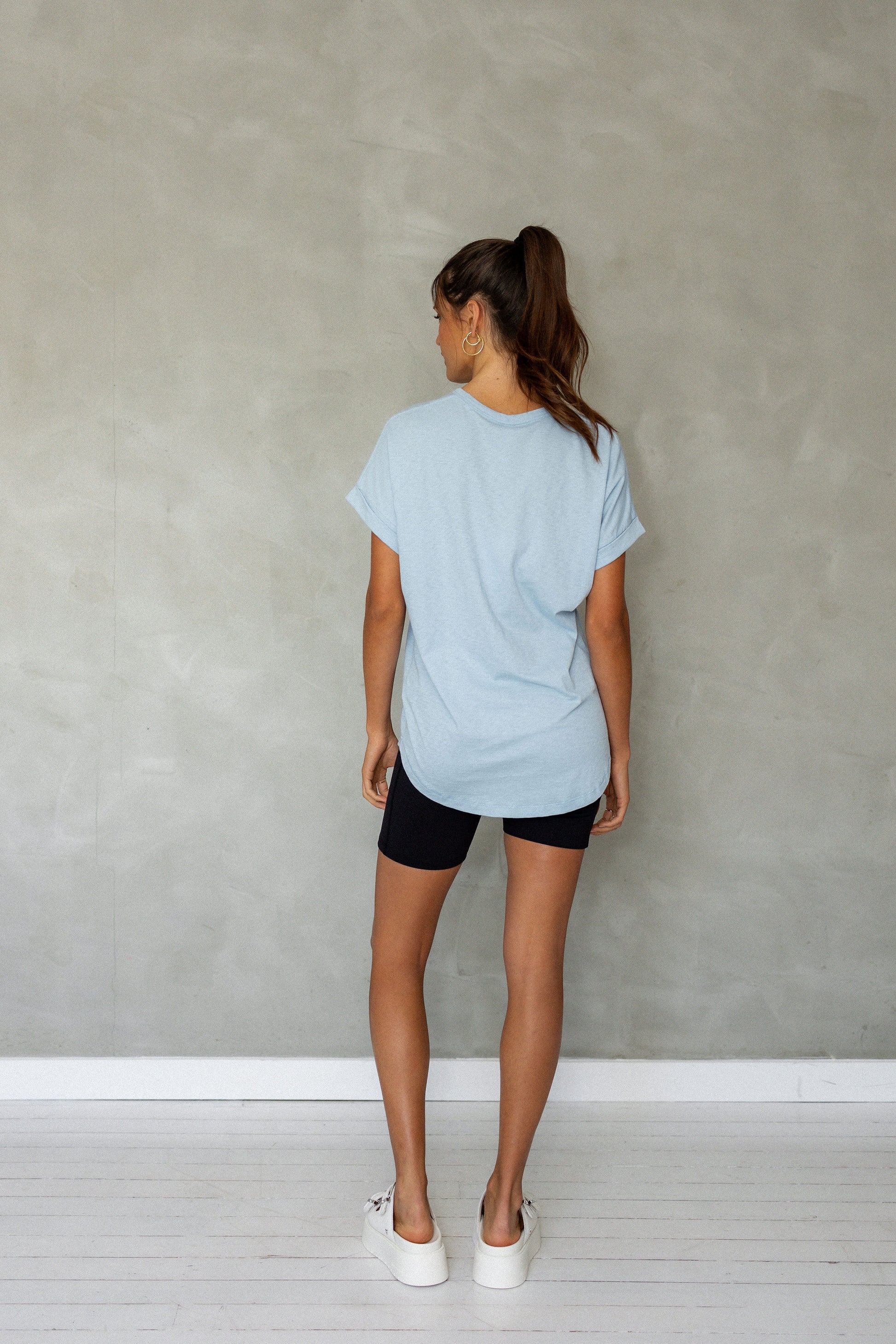 All You Need Cuff Pima Cotton T-shirt - Cerulean back view