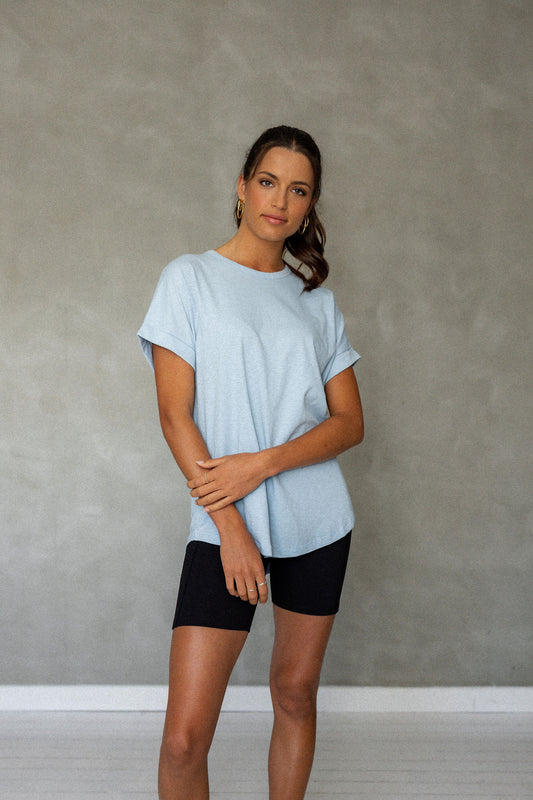 All You Need Cuff Pima Cotton T-shirt - Cerulean front view