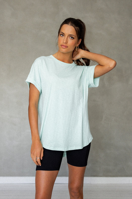 All You Need Cuff Pima Cotton T-shirt - Beach Glass front view