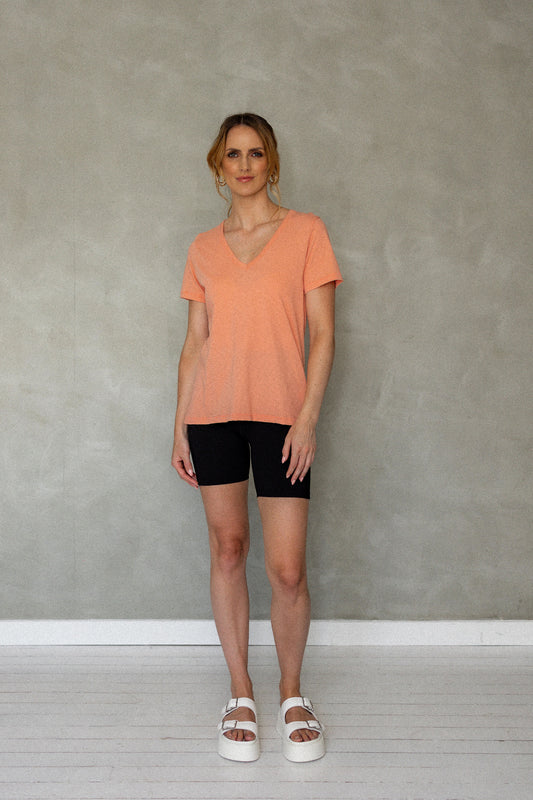 Before We Expire V-Neck Pima Cotton T-Shirt - Burnt Coral front view