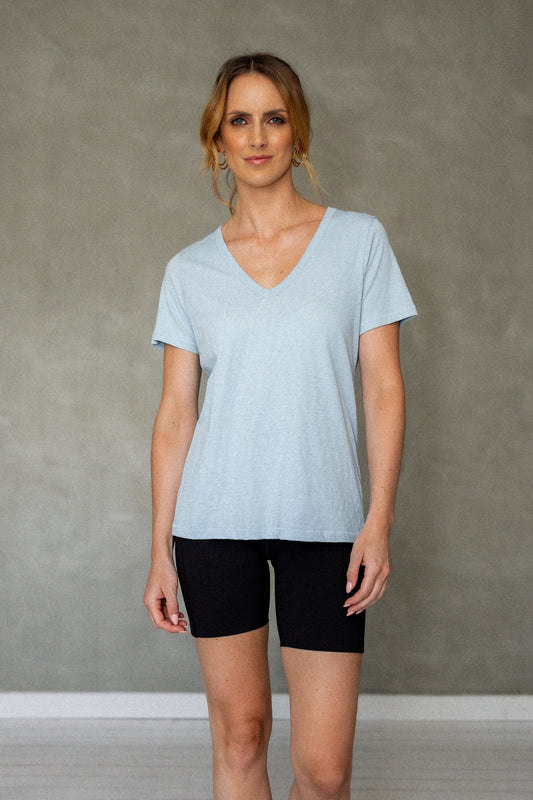 Before We Expire V-Neck Pima Cotton T-Shirt - Cerulean front view