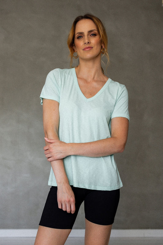 Before We Expire V-Neck Pima Cotton T-Shirt - Beach Glass front view