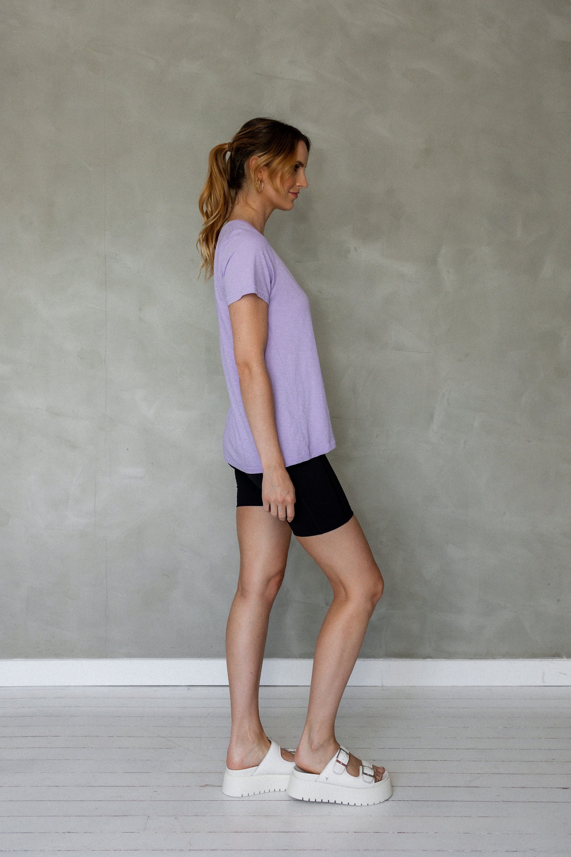 Before We Expire V-Neck Pima Cotton T-Shirt - Purple Rose side view
