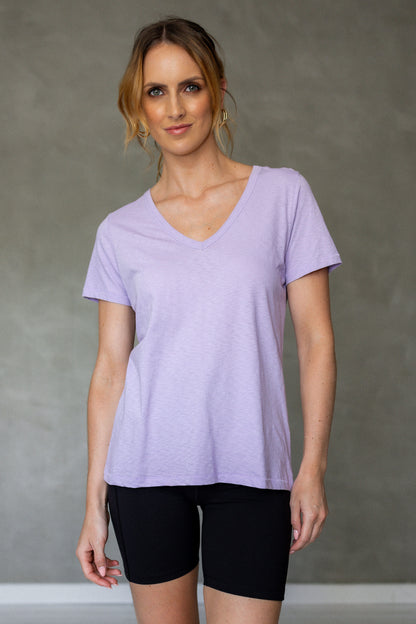 Before We Expire V-Neck Pima Cotton T-Shirt - Purple Rose front view