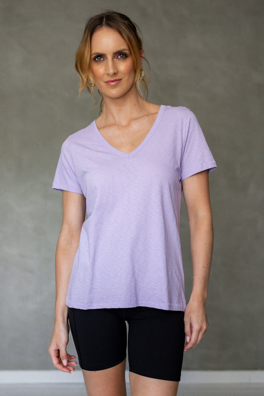 Before We Expire V-Neck Pima Cotton T-Shirt - Purple Rose front view