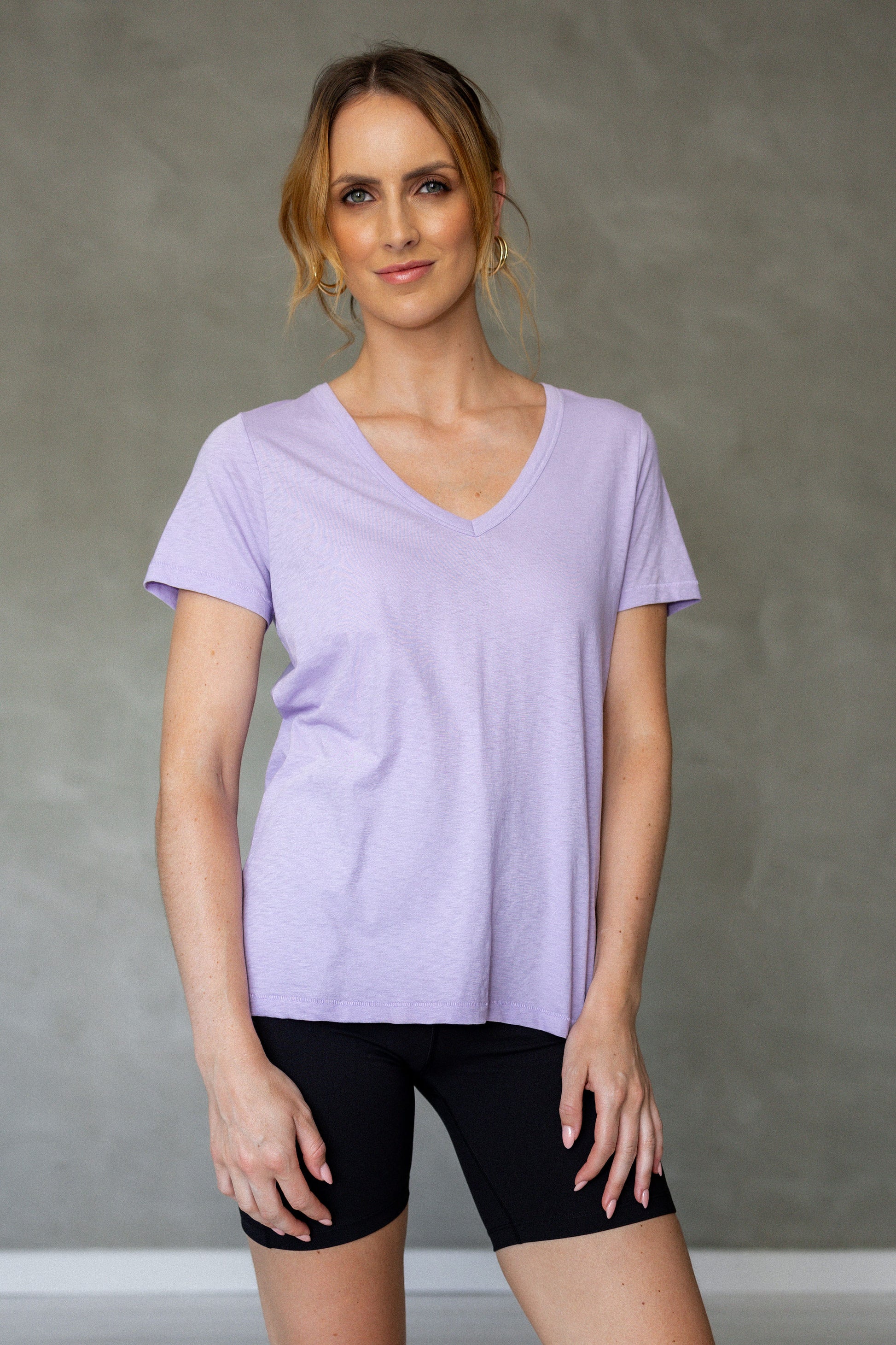 Before We Expire V-Neck Pima Cotton T-Shirt - Purple Rose front view