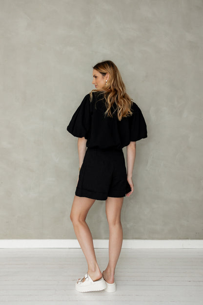 Cotton Puff Sleeve Blouse black back view