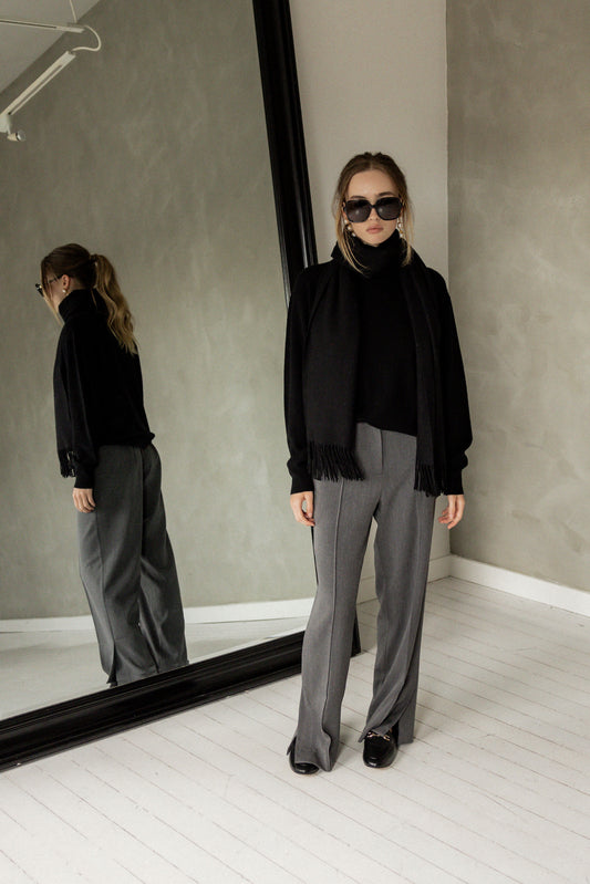 Easy To Say Wide Leg Pant Dark Grey front view
