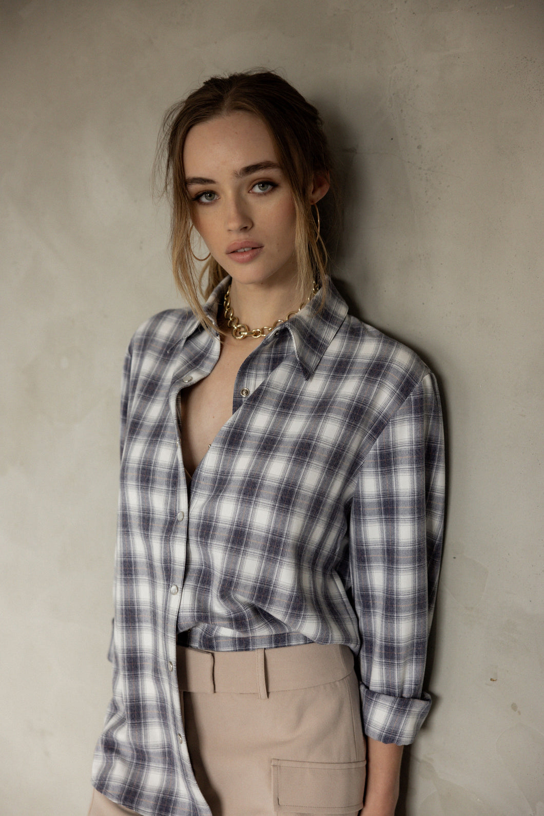 Like Before Boyfriend Shirt - Blue Plaid