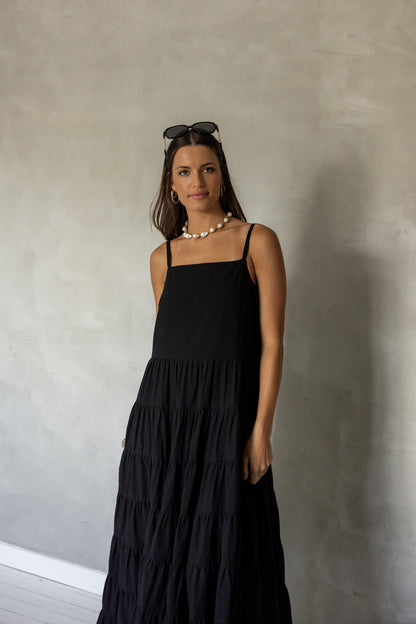 Change Your Mind Cotton Midi Dress (Black) front view